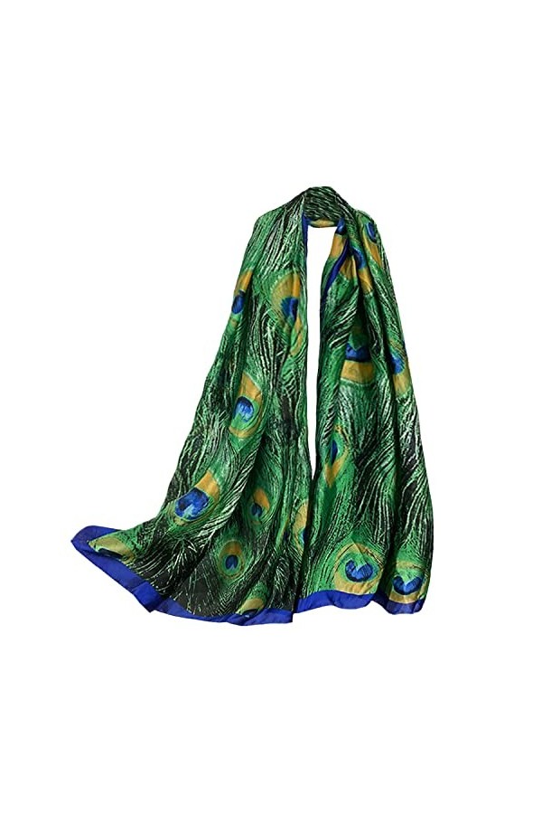 ehsbuy Foulard en soie imprimé floral pour femme - Écharpe douce et élégante en satin pour femme - Châle fin en mousseline de