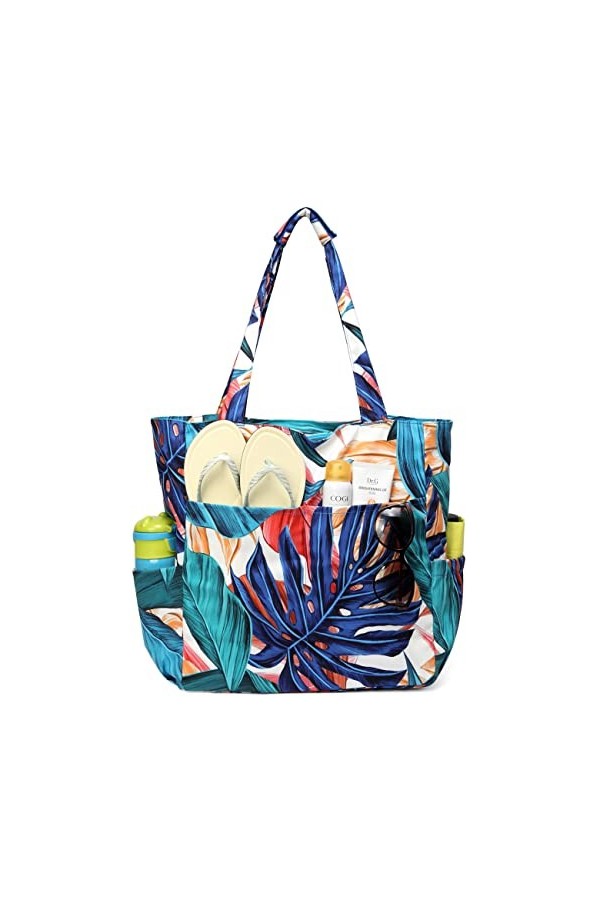 Kasgo Sac de Plage, 17,53L Pliable Imperméable Sac Cabas Femmes avec Fermeture Éclair & Multipoches Sac de Piscine Grande Lég