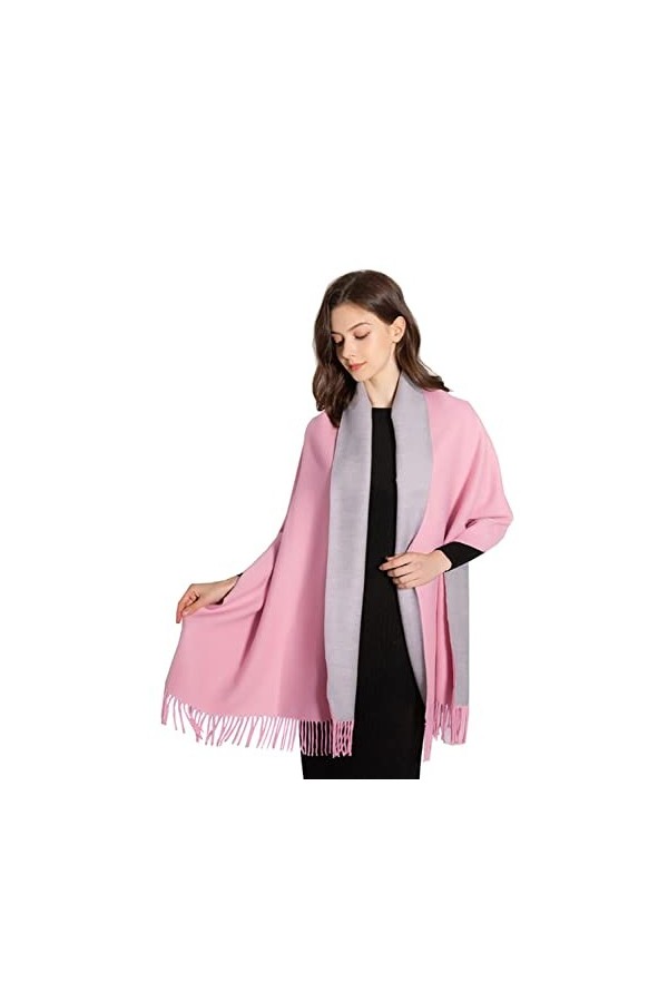 MOWEN Écharpe en cachemire pour femmes surdimensionné Pashmina Grandes écharpes chaudes Wraps 2 tons Couleur unie pour lauto