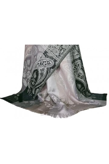 GFM® Écharpe châle style pashmina en plumes cachemire floral FRL4 , S1-2056-CH-Silver Paisley, L