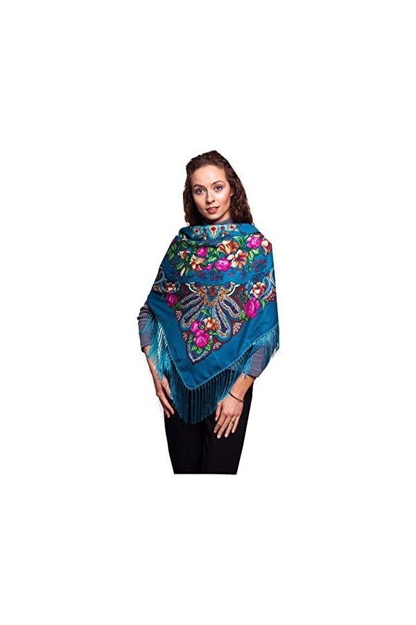 All 4 Decor Beau grand motif floral, fleurs de lys, Slaves, style russe, écharpe, foulard, cache-châle, mélange de laine 110c