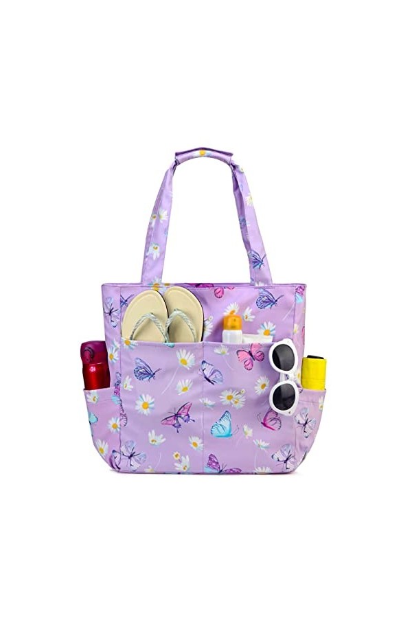 Kasgo Sac de Plage, 17,53L Pliable Imperméable Sac Cabas Femmes avec Fermeture Éclair & Multipoches Sac de Piscine Grande Lég