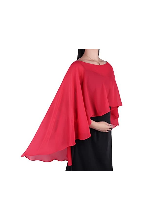 Ladiery Capes en mousseline de soie transparente pour femme, châles légers et enveloppements pour robe de soirée, rouge profo