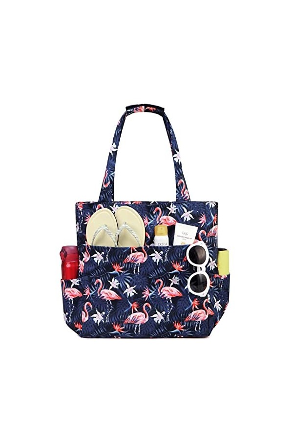 Kasgo Sac de Plage, 17,53L Pliable Imperméable Sac Cabas Femmes avec Fermeture Éclair & Multipoches Sac de Piscine Grande Lég