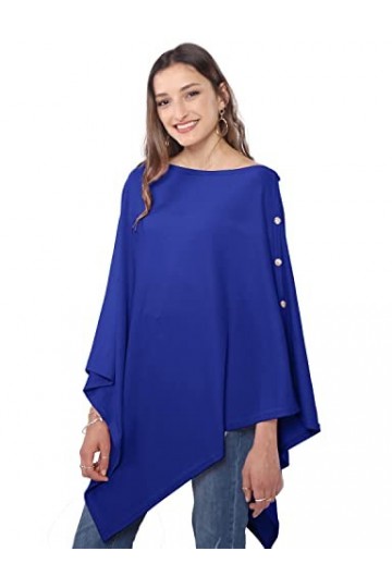 DiaryLook Poncho châle polyvalent pour femme avec boutons sensation cachemire, bleu marine, taille unique