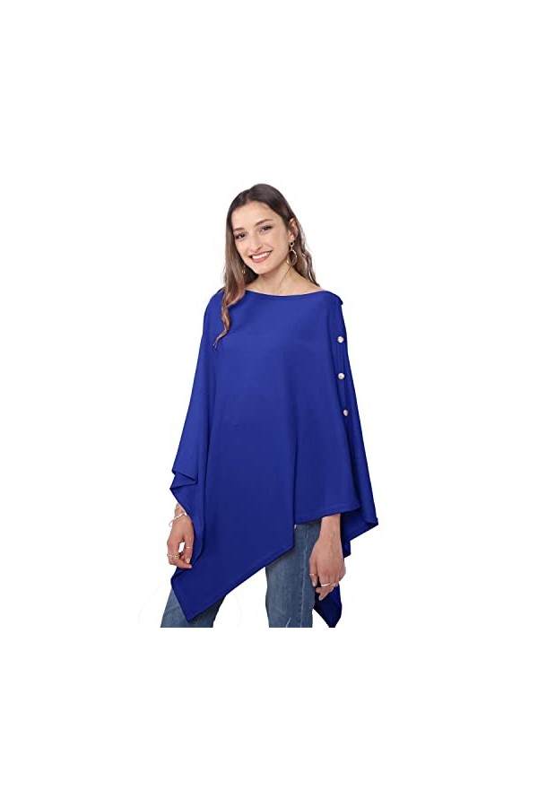 DiaryLook Poncho châle polyvalent pour femme avec boutons sensation cachemire, bleu marine, taille unique