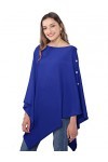 DiaryLook Poncho châle polyvalent pour femme avec boutons sensation cachemire, bleu marine, taille unique