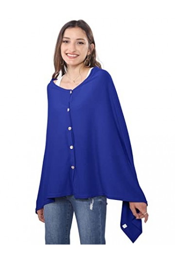 DiaryLook Poncho châle polyvalent pour femme avec boutons sensation cachemire, bleu marine, taille unique