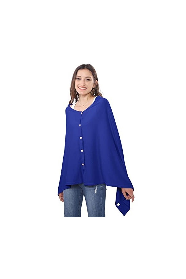 DiaryLook Poncho châle polyvalent pour femme avec boutons sensation cachemire, bleu marine, taille unique