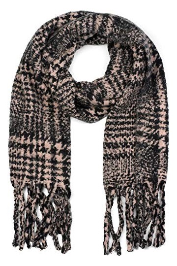 styleBREAKER Châle pour femme avec motif à carreaux et longues franges, écharpe dhiver, étole, foulard 01017102, couleur:Ros