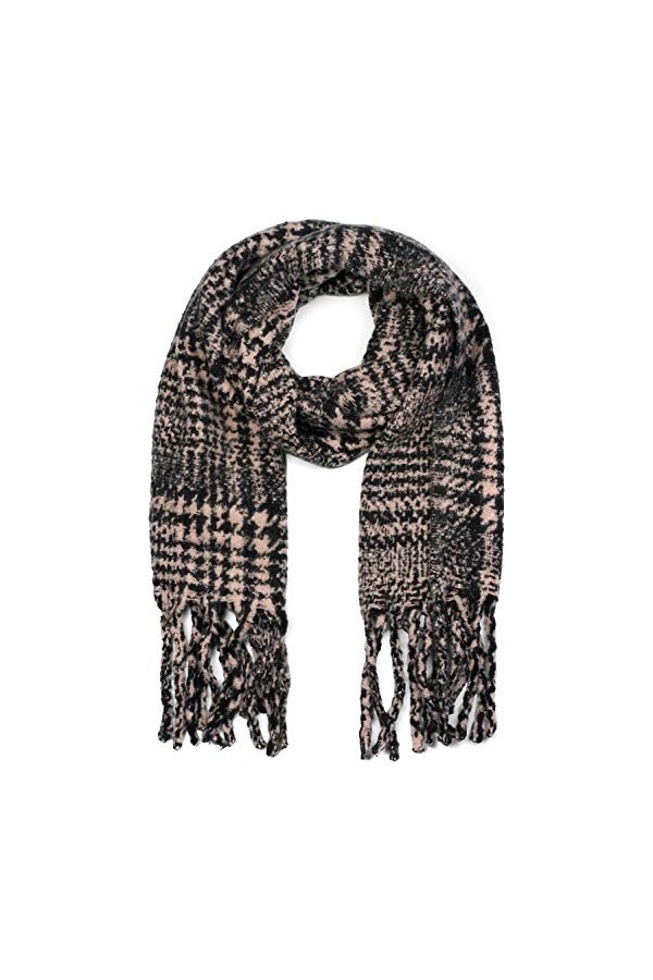styleBREAKER Châle pour femme avec motif à carreaux et longues franges, écharpe dhiver, étole, foulard 01017102, couleur:Ros