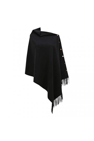 Ritera Femme Bouton tricoté Poncho Couverture Châle Cape Cardigan Wrap Écharpe Taille Unique Poncho avec Boutons,Noir