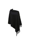 Ritera Femme Bouton tricoté Poncho Couverture Châle Cape Cardigan Wrap Écharpe Taille Unique Poncho avec Boutons,Noir
