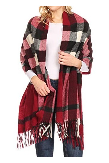 Sakkas 18206 - Écharpe châle à motif super doux et léger hiver chaud pour femmes de Martinna - Bordeaux/blanc - OS