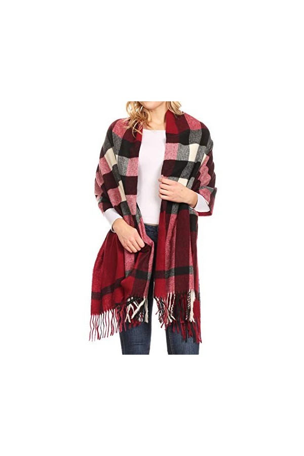 Sakkas 18206 - Écharpe châle à motif super doux et léger hiver chaud pour femmes de Martinna - Bordeaux/blanc - OS