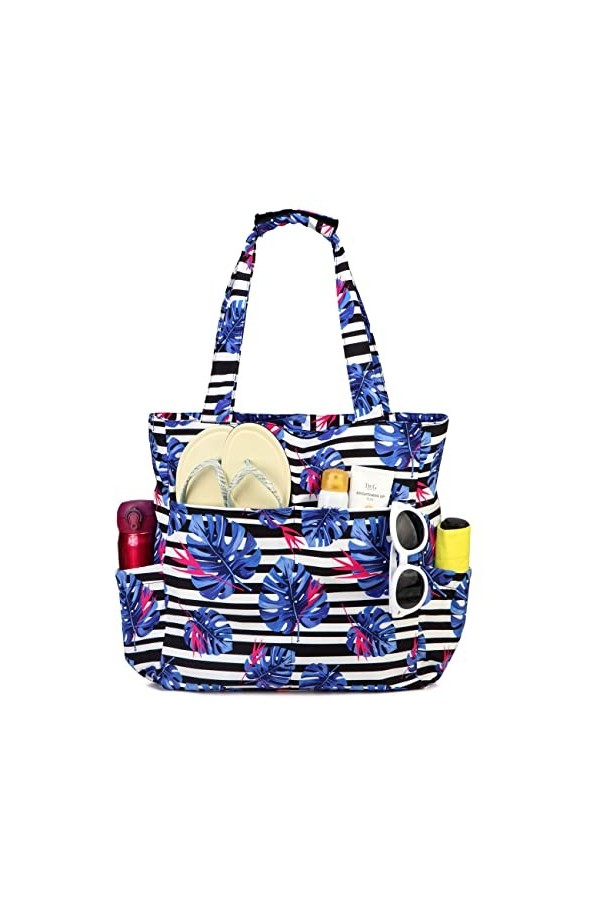 Kasgo Sac de Plage, 17,53L Pliable Imperméable Sac Cabas Femmes avec Fermeture Éclair & Multipoches Sac de Piscine Grande Lég