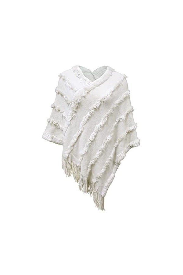 JFAN Poncho Femme Fourrure Cape en Tricot à col en V Léger Ponchos et Capes dautomne/Hiver Noir