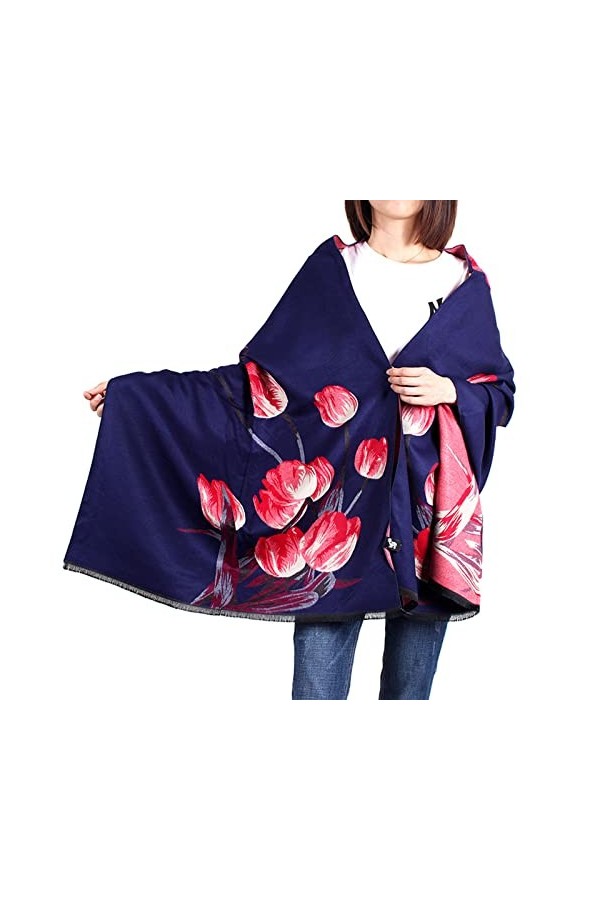 GFM® Châle écharpe de style pashmina à texture cachemire pour lautomne et lhiver YCA-A , 2-tulipes Gris, L