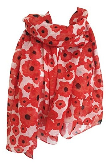 GlamLondon Écharpe coquelicot rouge imprimé grande fleur douce pour femme, rouge/blanc, L