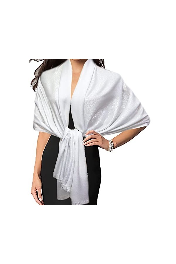 Gragengs Châles et écharpes pashmina métalliques scintillantes pour femme - Longue écharpe de fête - Couleur unie - Deux tons