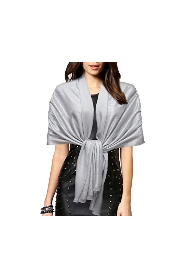 Gragengs Châles et écharpes pashmina métalliques scintillantes pour femme - Longue écharpe de fête - Couleur unie - Deux tons