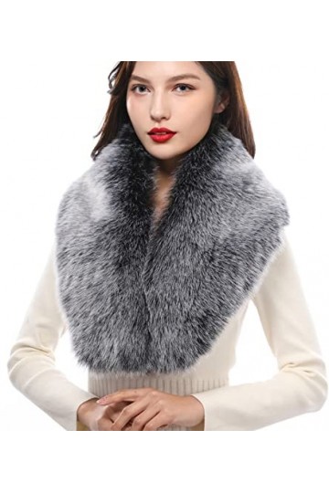 VALPEAKER Echarpe Fausse Fourrure de Renard Dames Châle Col en Fourrure d’hiver Col amovible en fausse fourrure （Haut de neig