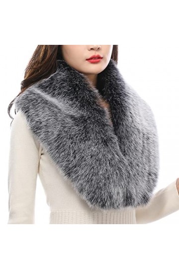 VALPEAKER Echarpe Fausse Fourrure de Renard Dames Châle Col en Fourrure d’hiver Col amovible en fausse fourrure （Haut de neig
