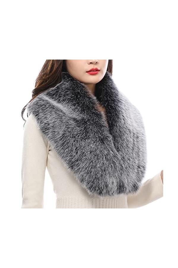 VALPEAKER Echarpe Fausse Fourrure de Renard Dames Châle Col en Fourrure d’hiver Col amovible en fausse fourrure （Haut de neig