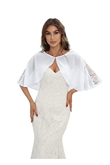 keivvsh Capelettes en mousseline de soie pour femme, Blanc dentelle, taille unique