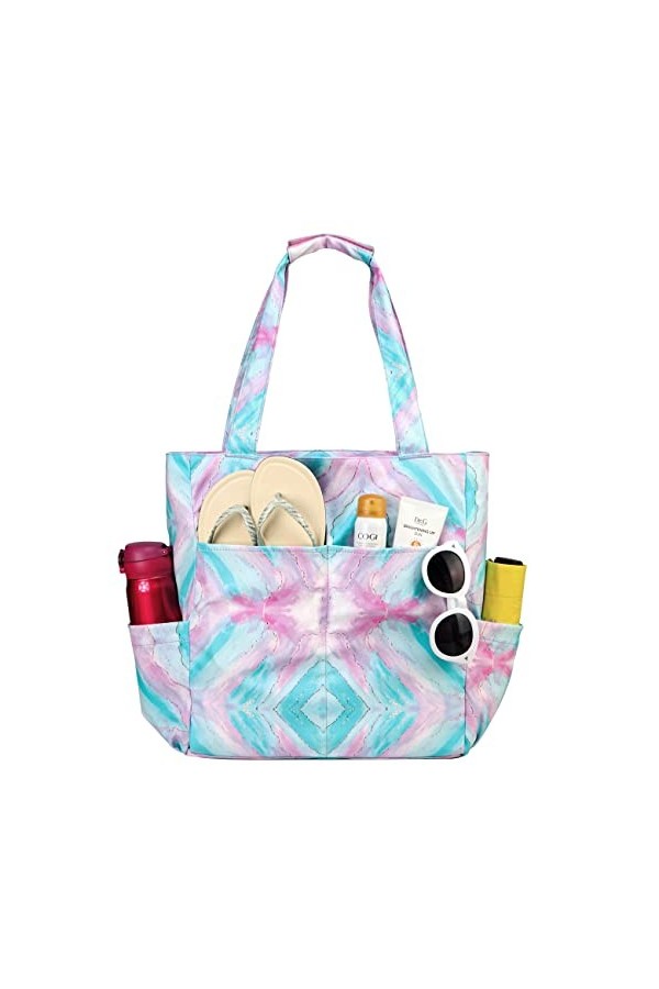 Kasgo Sac de Plage, 17,53L Pliable Imperméable Sac Cabas Femmes avec Fermeture Éclair & Multipoches Sac de Piscine Grande Lég