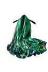 LA FERANI Foulard dété en soie verte - Motif paon - Pour femme - 180 x 90 cm - Idée cadeau pour fille et mère, vert, 180x90