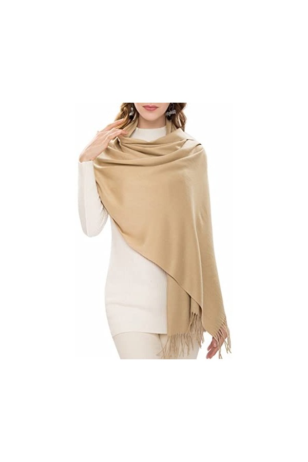 OLIPHEE Hommes et Femmes Écharpe dhiver Douce Un Châle de Couleur Unie de Style Classique Taille unique,Beige 