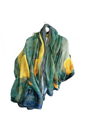 LA FERANI Foulard de designer vert coloré en soie rose foulard en mousseline de soie foulard femme foulard léger long 180 x 9