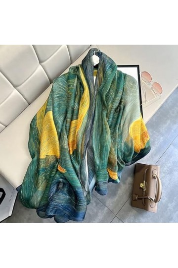 LA FERANI Foulard de designer vert coloré en soie rose foulard en mousseline de soie foulard femme foulard léger long 180 x 9