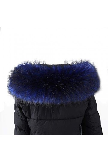 MoreChioce Femmes Col Fausse Fourrure,Fashion Hiver Echarpe Amovible Écharpe Chaud Châle pour Manteau Veste,65 CM,Bleu Noir