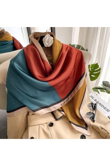 LA FERANI Foulard dété en mousseline de soie multicolore beige pour femme - Léger turquoise - 180 x 90 cm - Idée cadeau pour