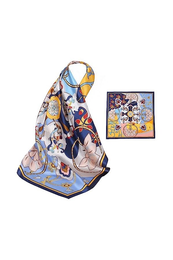 ZhaoCo Foulard Carré en 100% Soie de Mûrier, 66 x 66cm / 26 x 26 Pouces Petit Chaude Léger Écharpe Bandana en Satin pour Femm
