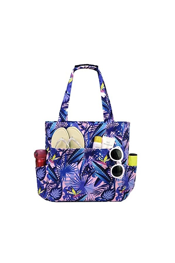 Kasgo Sac de Plage, 17,53L Pliable Imperméable Sac Cabas Femmes avec Fermeture Éclair & Multipoches Sac de Piscine Grande Lég