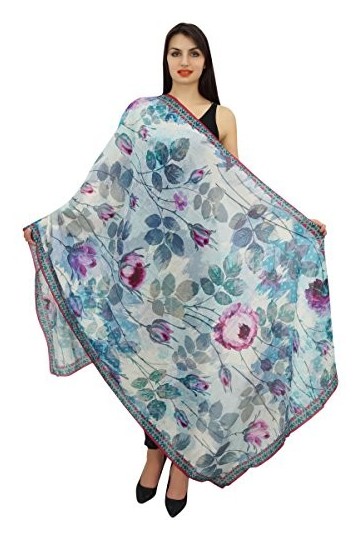 Phagun Foulard bleu Wrap Floral long Sarong Femmes dete Chale Echarpes-voile de coton