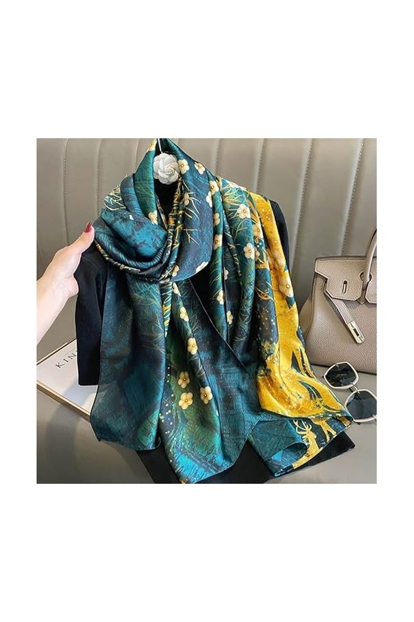LA FERANI Foulard dété en soie verte - Pour femme - Léger - 180 x 90 cm - Cadeau dété - Idée cadeau pour fille et mère, ver