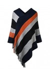 Ferand Joli Poncho Femme à Rayures Châle Doux Chaud à Franges pour l Automne Hiver - Taille unique - Bleu marine & Rose