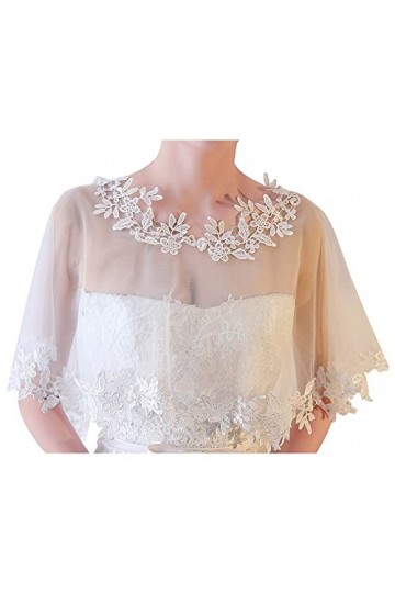 CHIC DIARY Châle de mariage en dentelle pour femme, cape de soirée, écharpe pour robe, bal de fin dannée, fête, blanc, taill