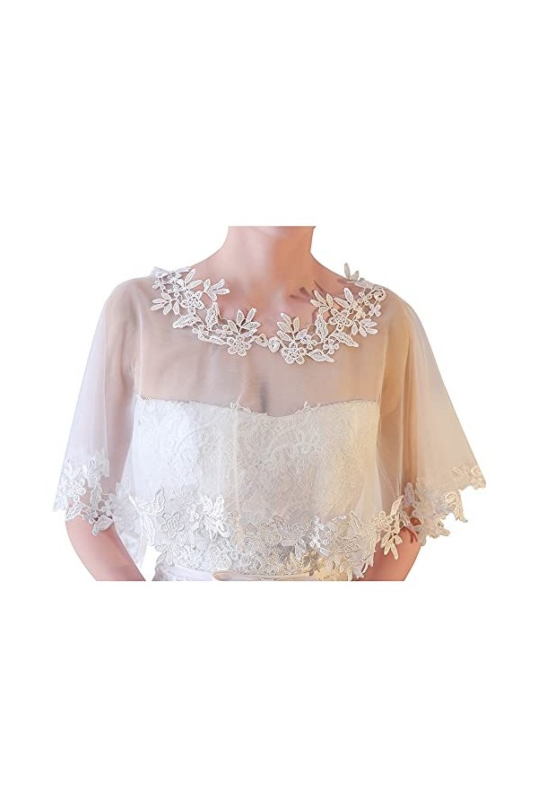 CHIC DIARY Châle de mariage en dentelle pour femme, cape de soirée, écharpe pour robe, bal de fin dannée, fête, blanc, taill