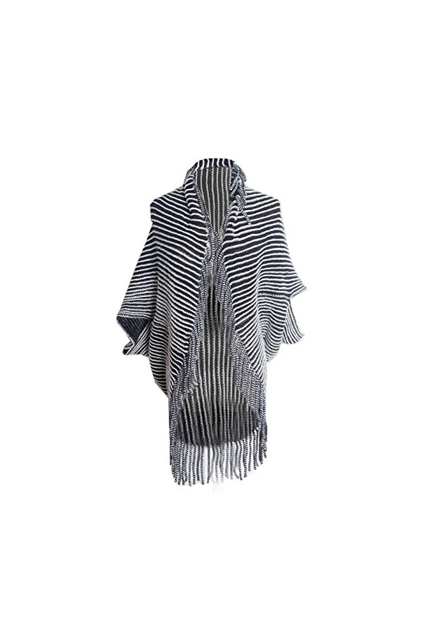 Geagodelia Poncho Cape à Col Roulé pour Femme Châle Hiver Chaud Pull Tricoté Manteau Cardigan Chic à Franges Noir Fausse Fou