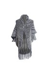 Geagodelia Poncho Cape à Col Roulé pour Femme Châle Hiver Chaud Pull Tricoté Manteau Cardigan Chic à Franges Noir Fausse Fou