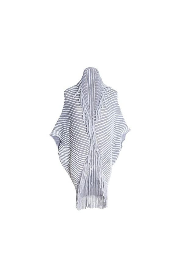 Geagodelia Poncho Cape à Col Roulé pour Femme Châle Hiver Chaud Pull Tricoté Manteau Cardigan Chic à Franges Noir Fausse Fou