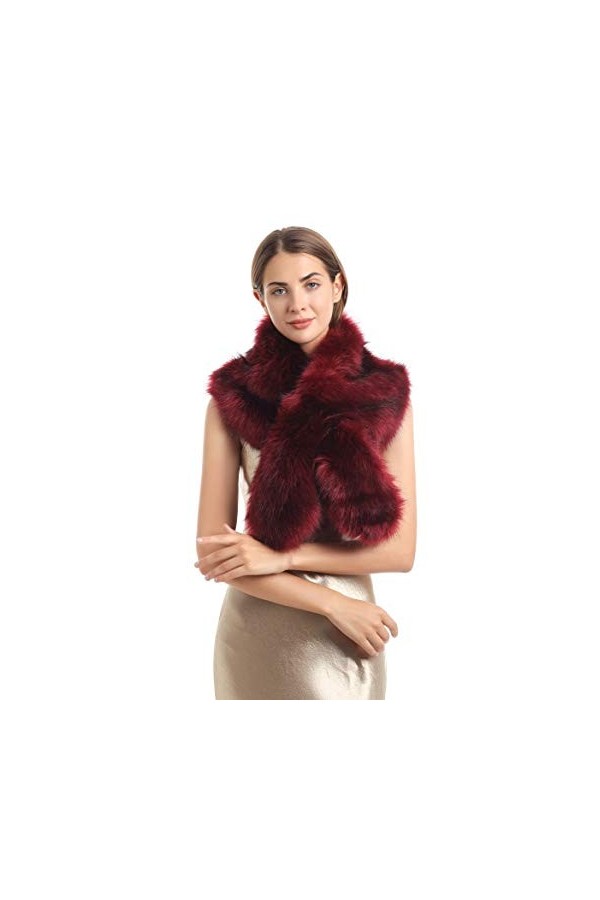 soul young Col Fausse Fourrure Femmes Hiver Dames Echarpe Etoles Châle 120CM,Rouge 