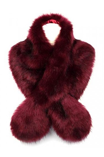 soul young Col Fausse Fourrure Femmes Hiver Dames Echarpe Etoles Châle 120CM,Rouge 