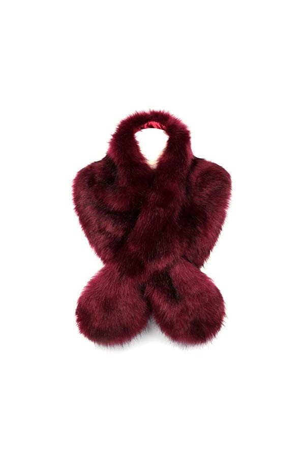 soul young Col Fausse Fourrure Femmes Hiver Dames Echarpe Etoles Châle 120CM,Rouge 