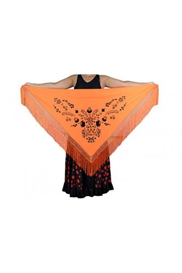 AMINA Beurre pic moyen triangulaire de flamenco ou sévillanas 150 x 70 cm orange brodé noir